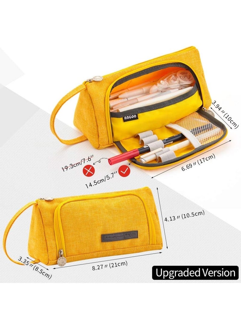 ANGOO Big Capacity Pencil Case – Large Zipper Pencil Pouch, Yellow, for Students & Office Use - Image 3